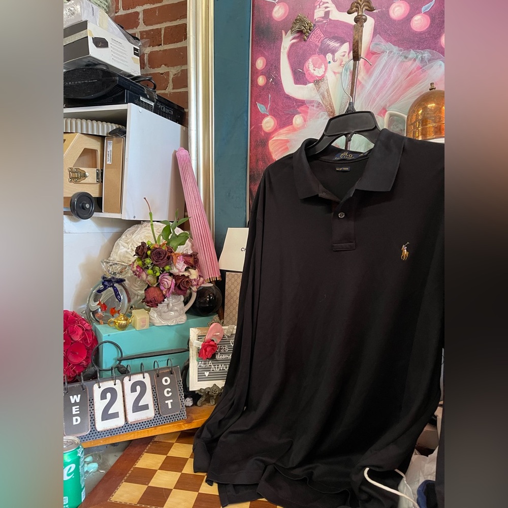 Polo Ralph Lauren Soft Touch Black Long Sleeve Polo Shirt xXLT Tall $125